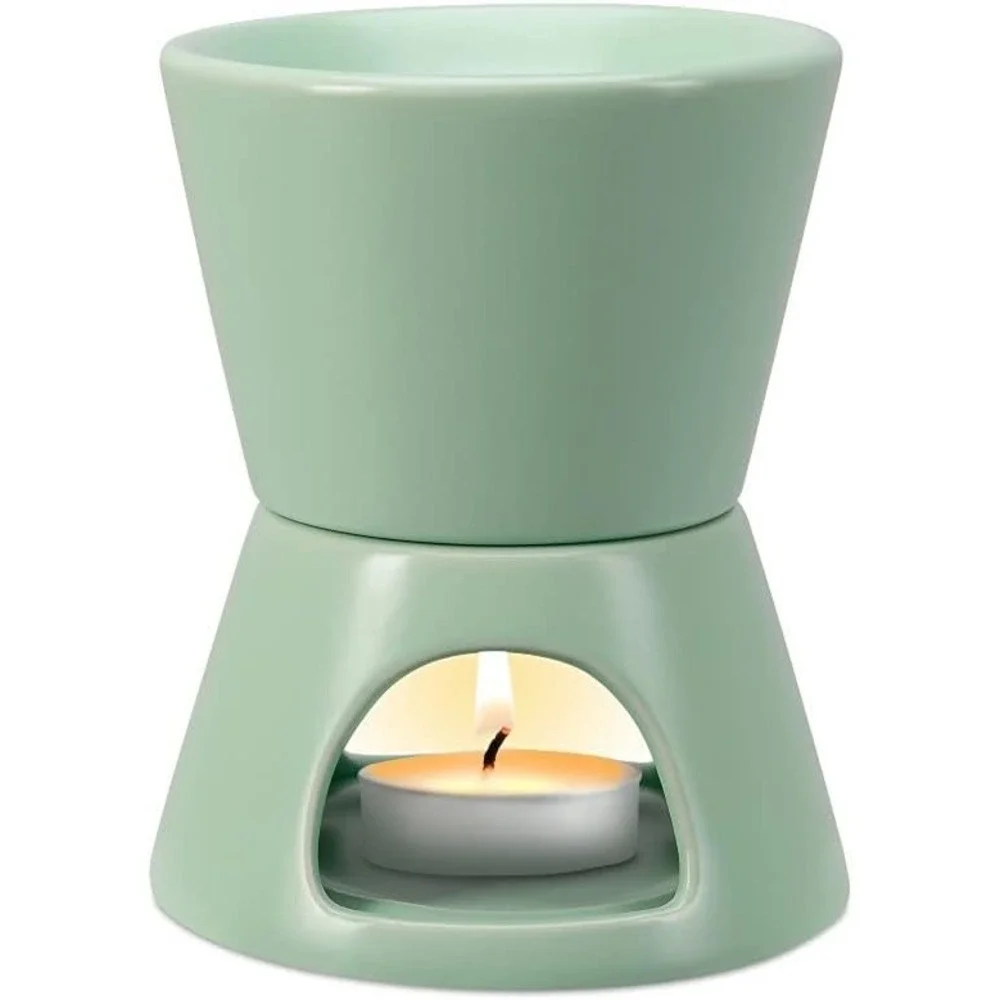 Brookstone Ceramic Oil Warmer Set Sage Grn Rosemary Yuzu Essential Oil 6 Candles